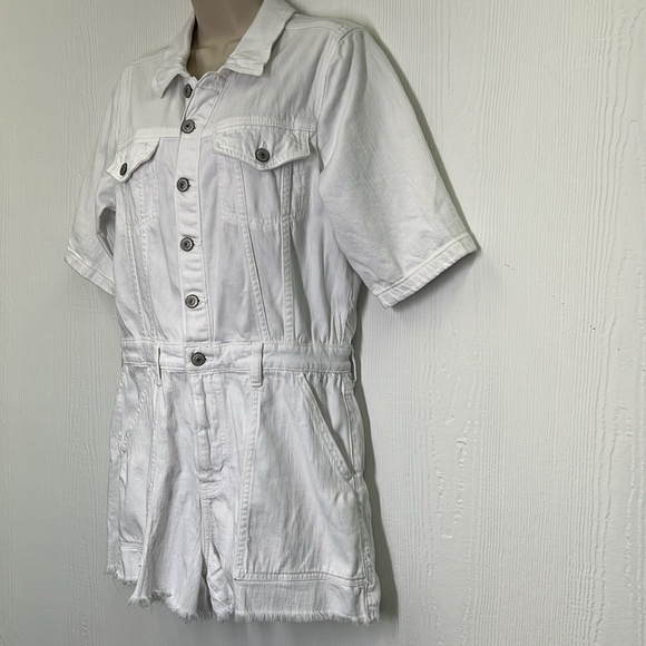 American Eagle - White Denim Coverall Button Down Short Sleeve Short Romper Med - Picture 7 of 14